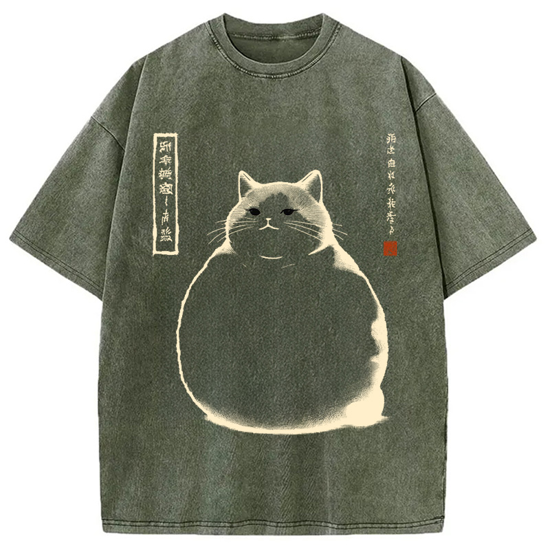Modecanvas Matsumoto Hoji Cat Washed T-Shirt-modecanvas