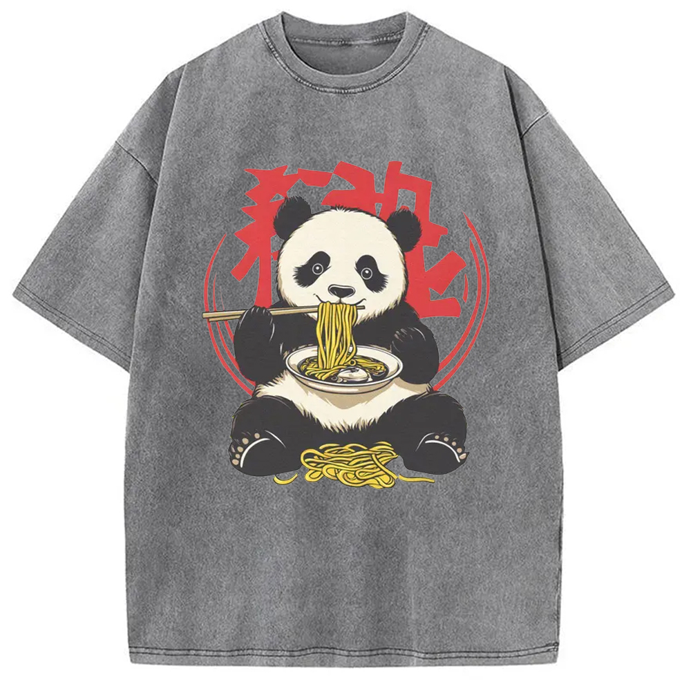Modecanvas Retro Panda Ramen Washed T-Shirt