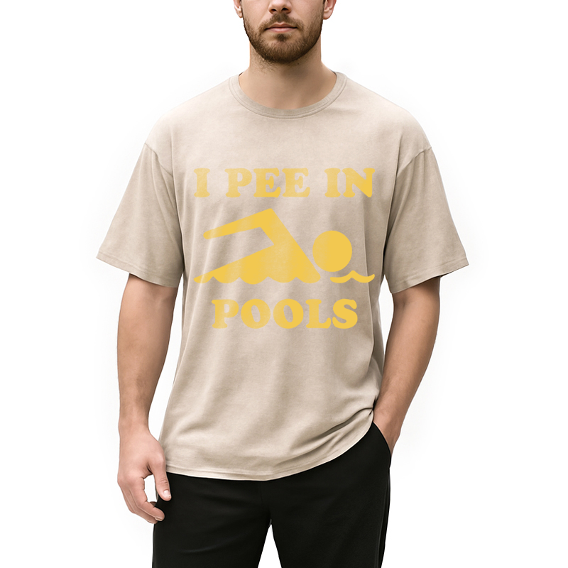 Modecanvas Mens I Pee in Pools DTG Printing Washed T-Shirt-modecanvas