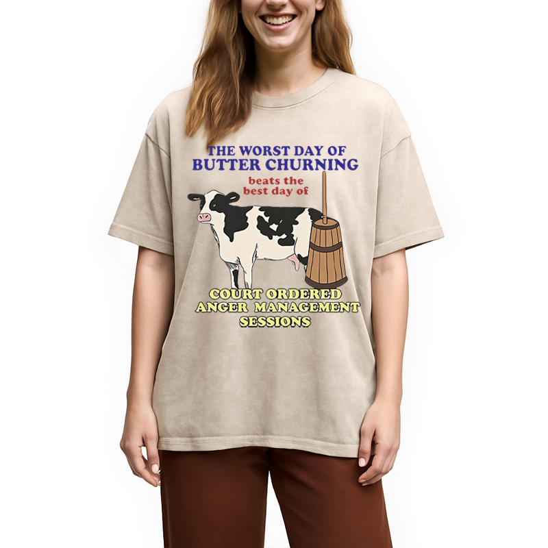 Modecanvas The Worst Day Of Butter Churning DTG Printing Washed T-Shirt
