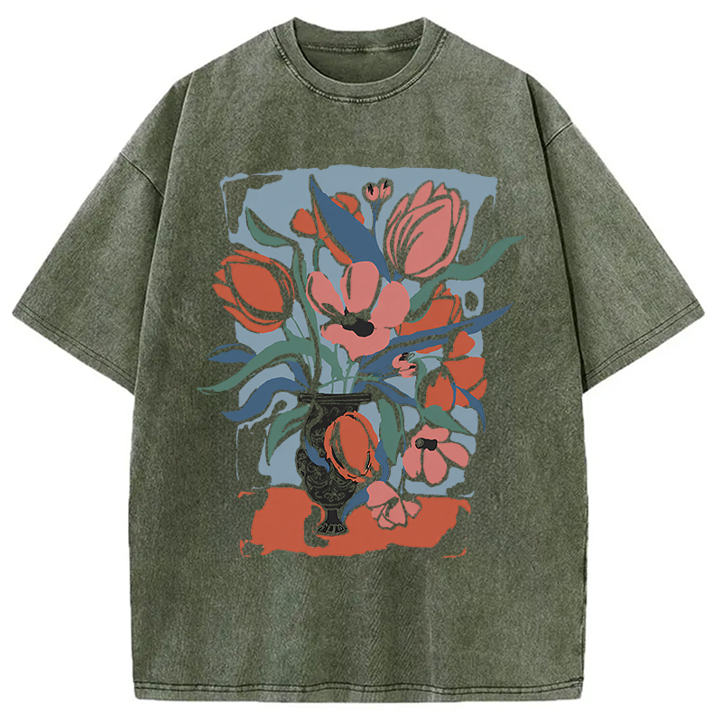 Modecanvas Spring Flower DTG Printing Washed T-Shirt