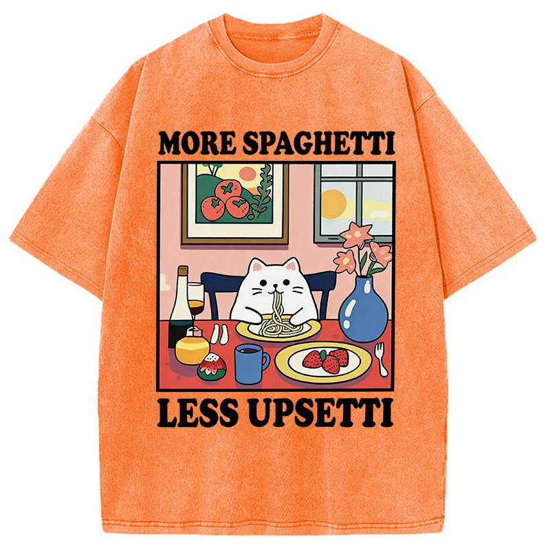 Modecanvas More Spaghetti Less Upsetti Cute Cat DTG Printing Washed T-Shirt