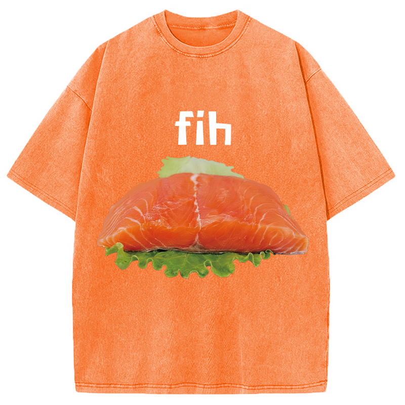 Modecanvas Fih Fish Meme DTG Printing Washed T-Shirt