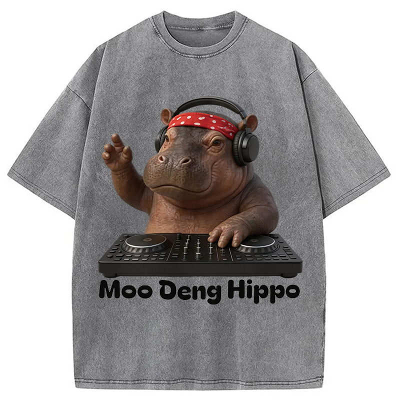 Modecanvas Moo Deng Hippo DTG Printing Washed T-Shirt