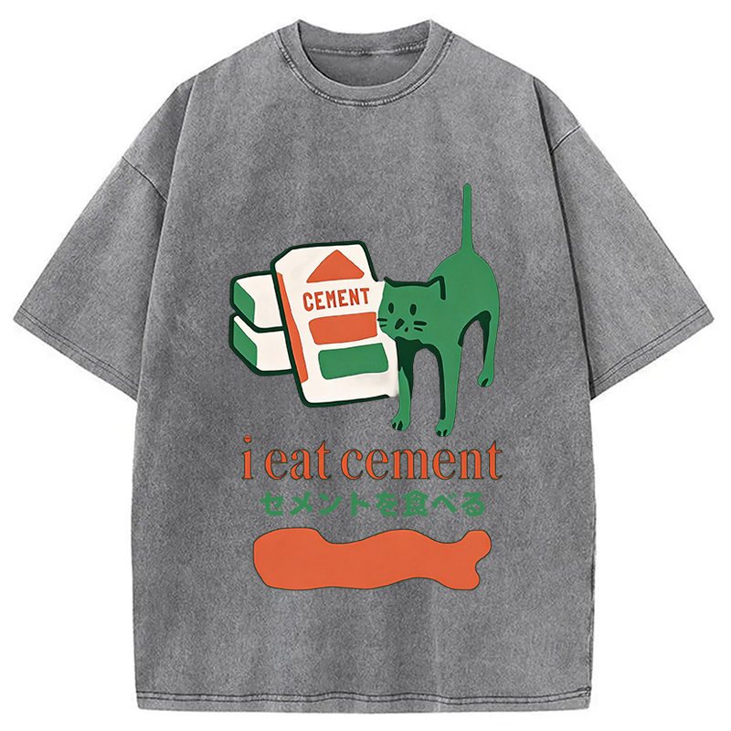 Modecanvas Cement Cat Washed T-Shirt-modecanvas