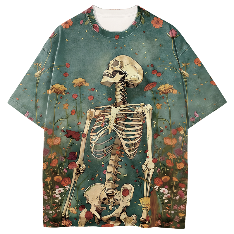 Modeocanvas Skeleton Standing In Flowers All Over Print T-Shirt-modecanvas