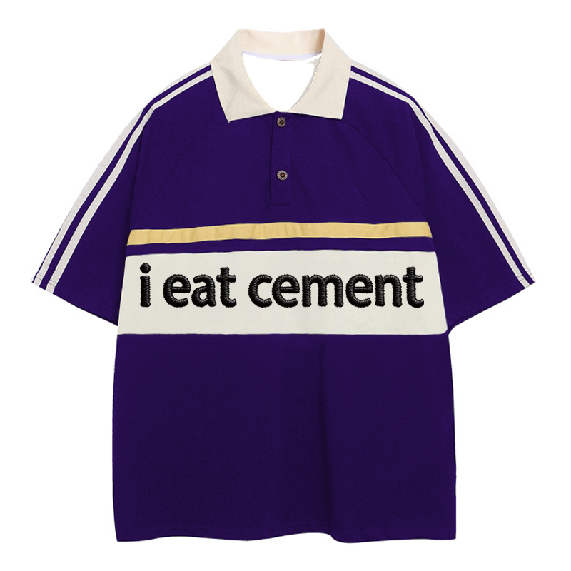 Modecanvas I Eat Cement Polo Embroidered T-Shirt