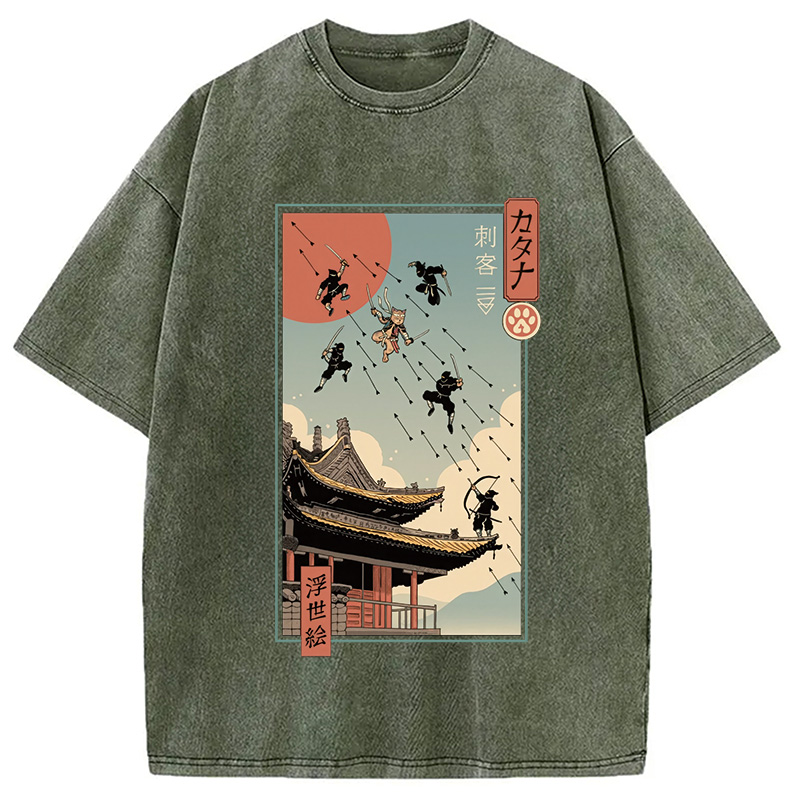 Modecanvas Catana Fight in Edo Washed T-Shirt