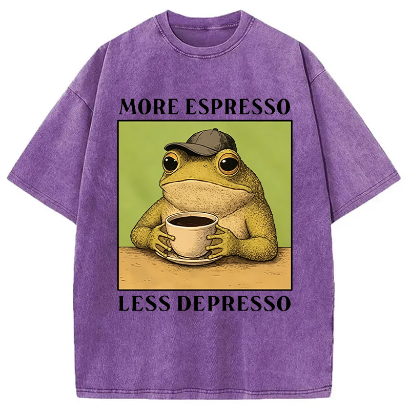 Modecanvas Frog Drinking Coffee Funny DTG Printing Washed T-Shirt