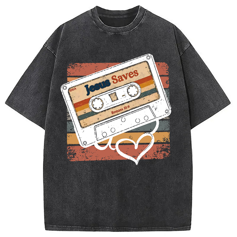 Modecanvas Jesus Saves DTG Printing Washed T-Shirt