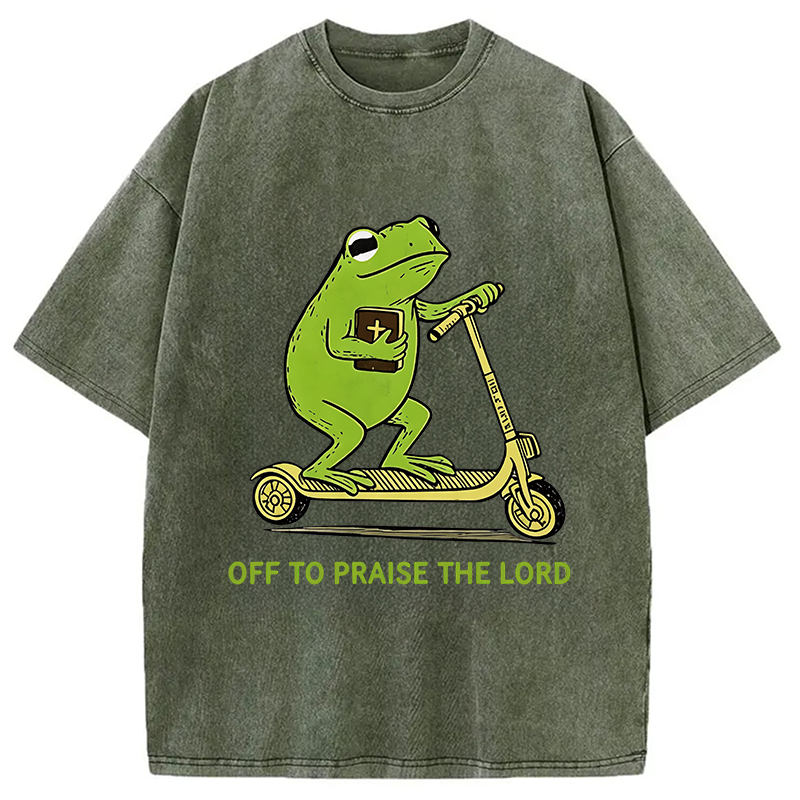 Modecanvas Frog Went To Praise God DTG Printing Washed T-Shirt