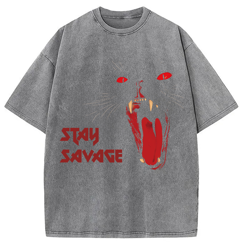 Modecanvas Dark Gothic Cat DTG Printing Washed T-Shirt-modecanvas