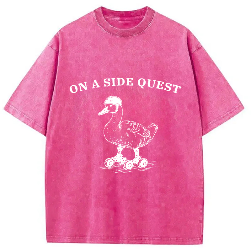 Modecanvas On a Side Quest Funny Duck DTG Printing Washed T-Shirt