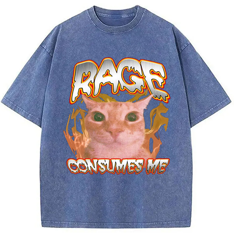 Modecanvas Rage Consumes Me Cat Washed T-Shirt