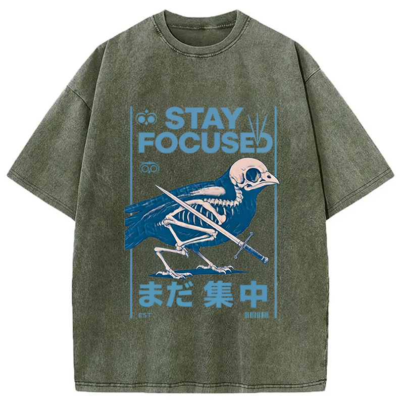 Modecanvas Bird Skull Japanese DTG Printing Washed T-Shirt