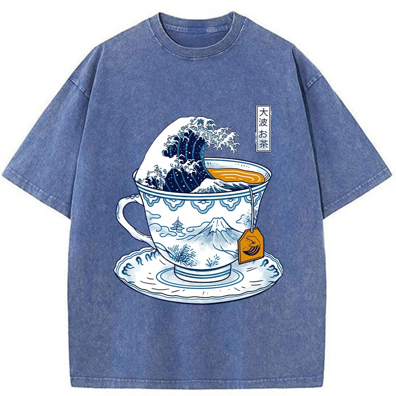 Modecanvas The Great Kanagawa Tea Wave Washed T-Shirt