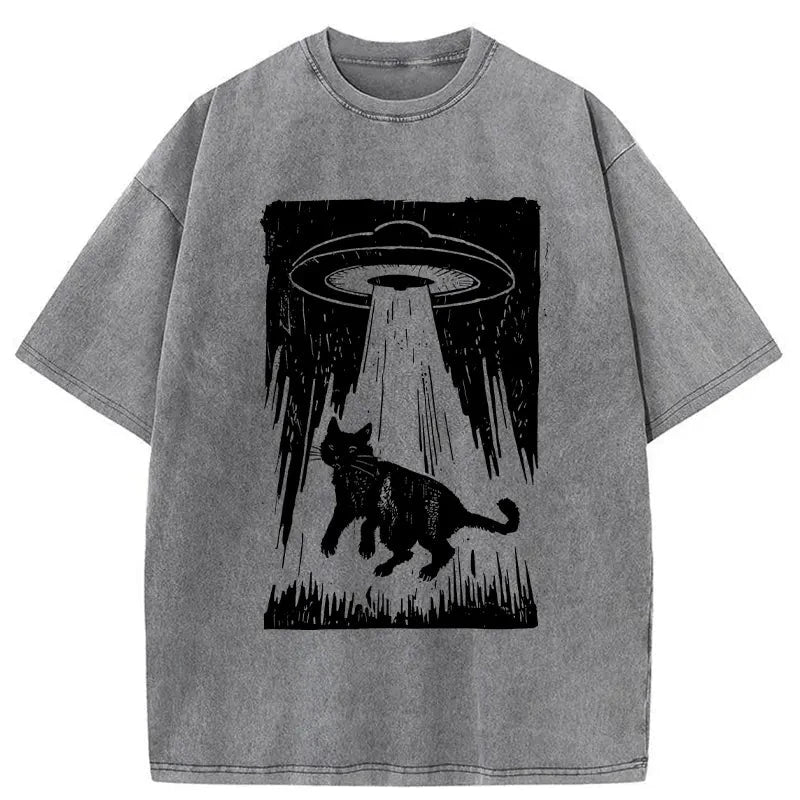 Modecanvas Cat Kidnapped By Aliens Washed T-Shirt