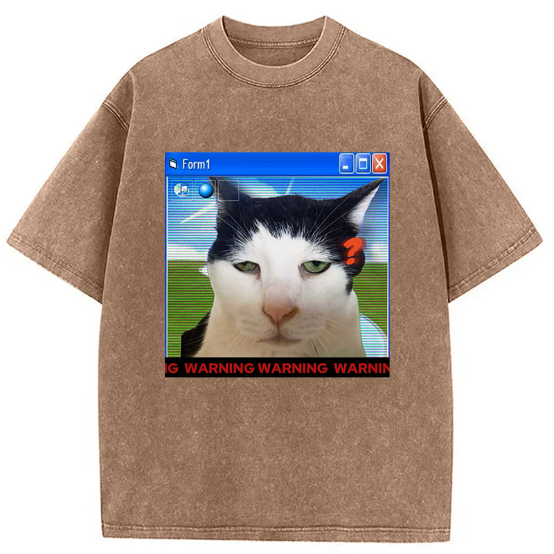 Modecanvas Warning Cat Washed T-Shirt