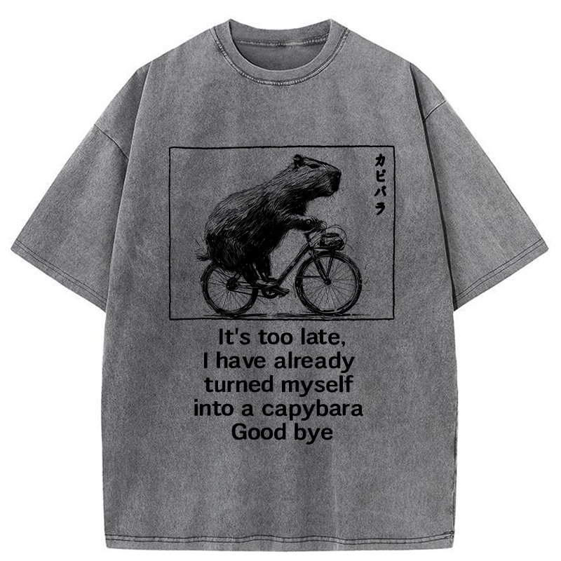 Modecanvas Funny Capybara Riding A Bicycle Washed T-Shirt