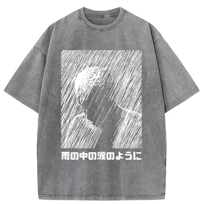 Modecanvas People In The Rain DTG Printing Washed T-Shirt-modecanvas