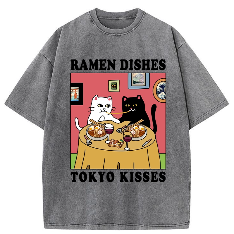 Modecanvas Ramen Dishes Tokyo Kisses Washed T-Shirt