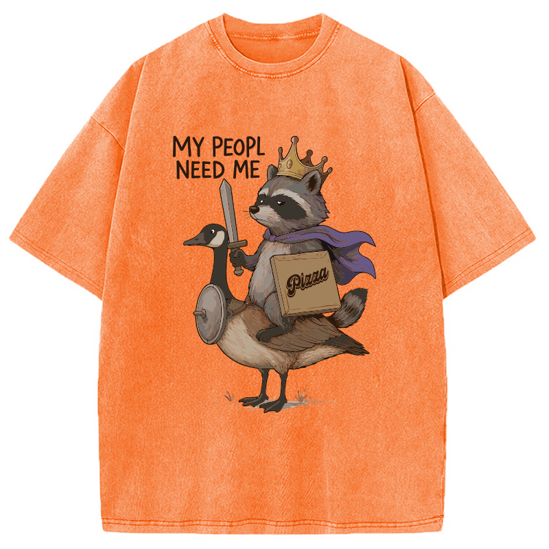 Modecanvas Funny Raccoon King Riding Goose Washed T-Shirt