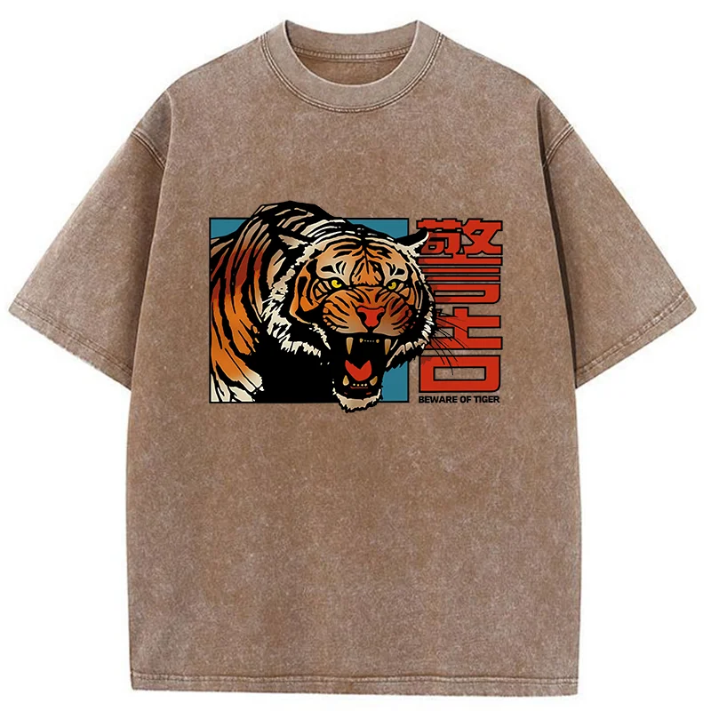 Modecanvas Beware Of Tiger Washed T-Shirt