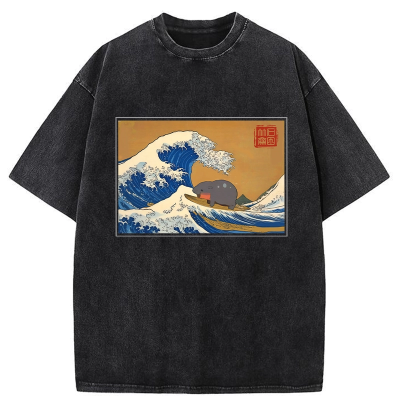 Modecanvas Great Wave Off Moo Deng Washed T-Shirt