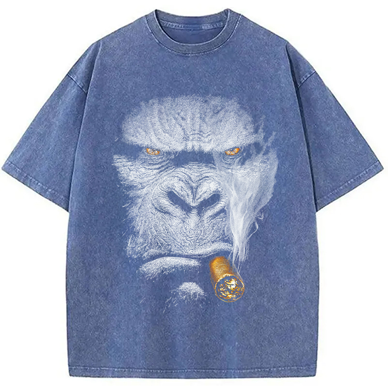 Modecanvas Smoking Gorilla DTG Printing Washed T-Shirt-modecanvas
