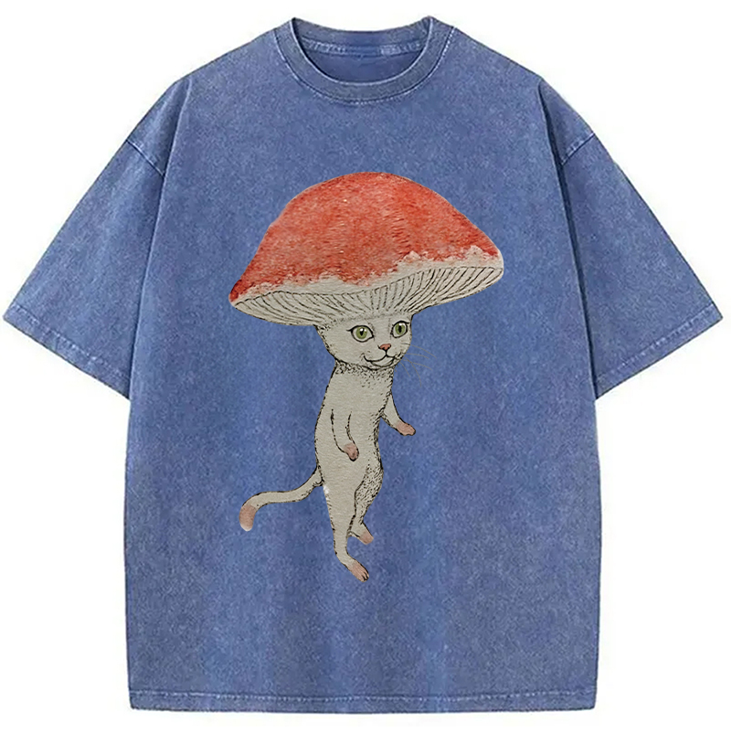 Modecanvas Magic Mushroom Cat Washed T-Shirt