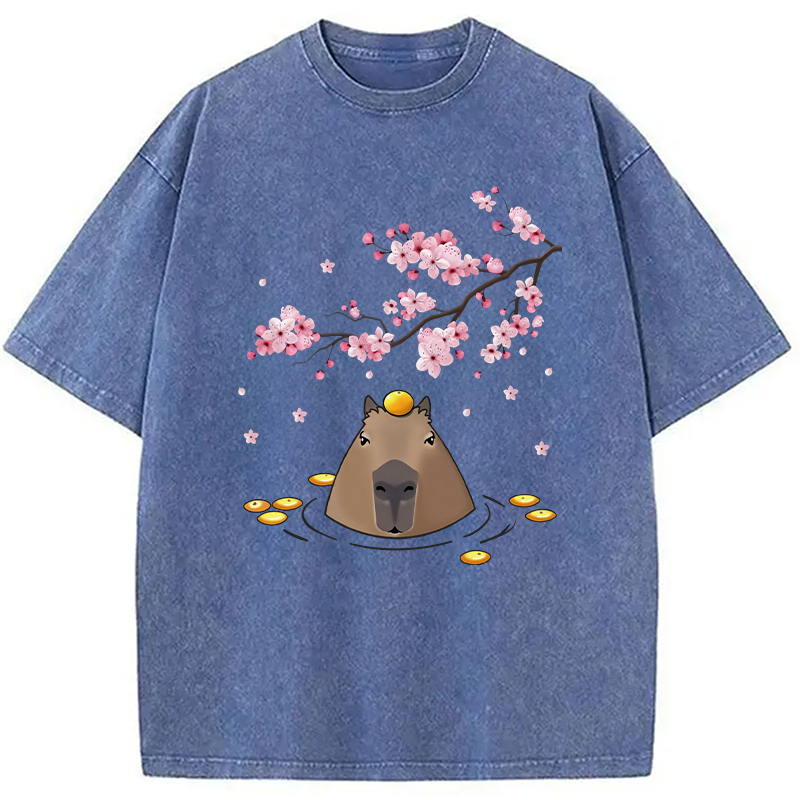Modecanvas Sakura Cherry Blossom Japanese Washed T-Shirt