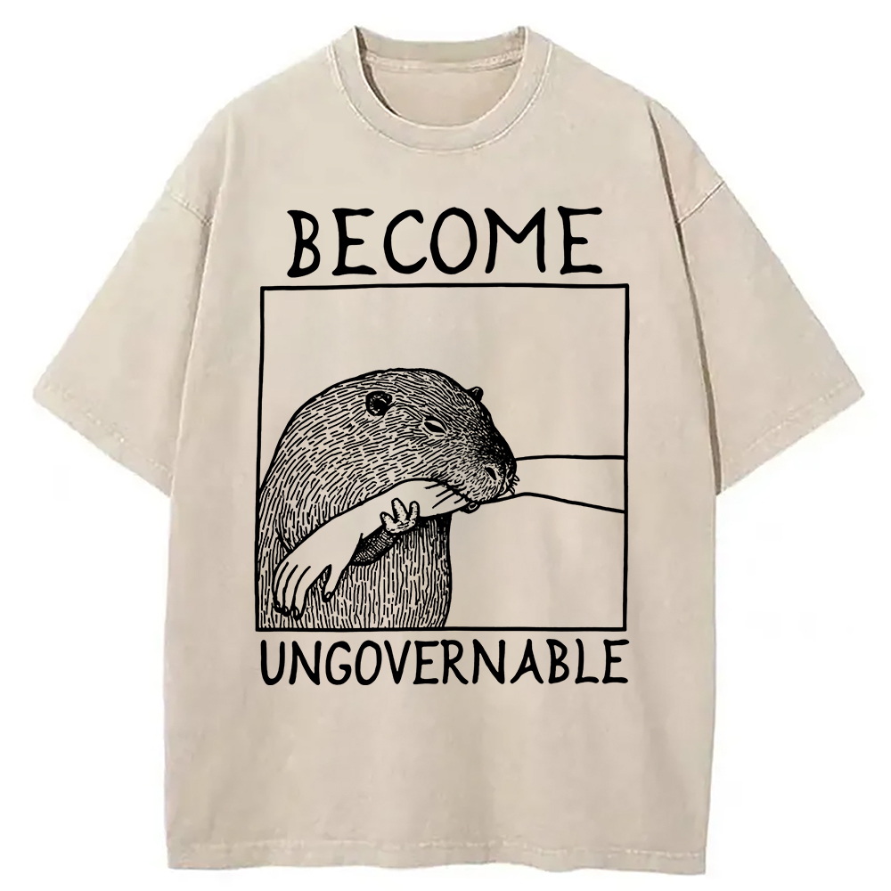 Modecanvas Become Ungovernable Capybara Bites People Washed T-Shirt