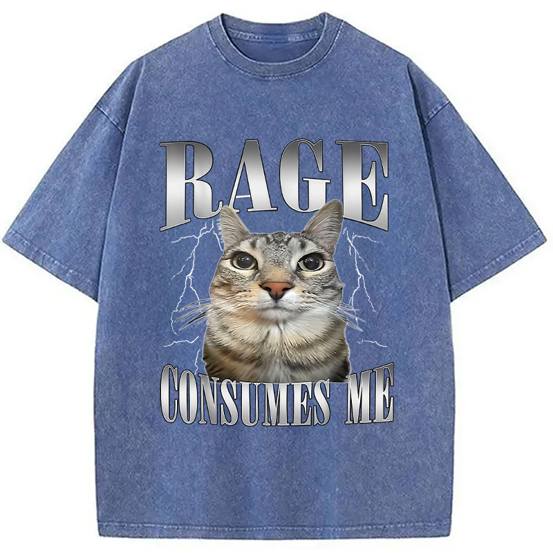 Modecanvas Rage Consumes Me Funny Cat Washed T-Shirt