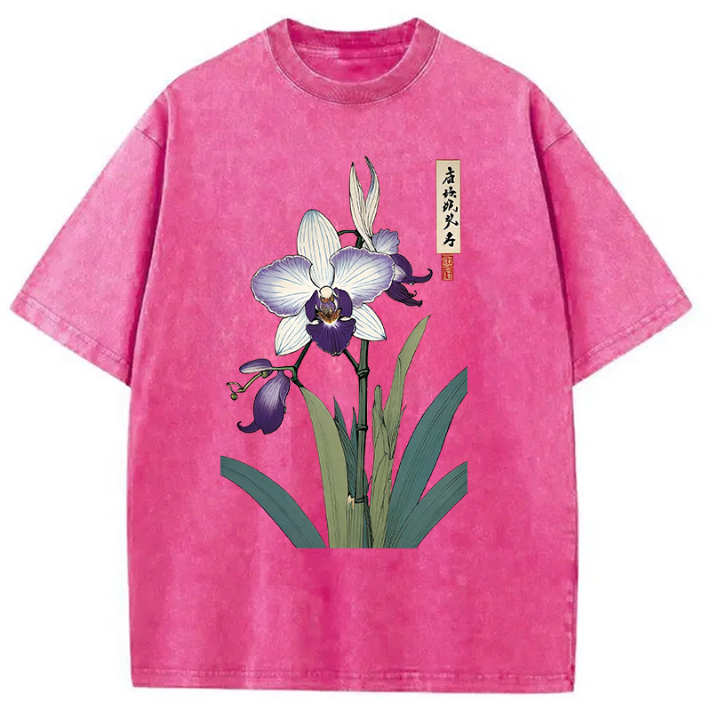 Modecanvas Orchid Ukiyo-e Japanese Washed T-Shirt