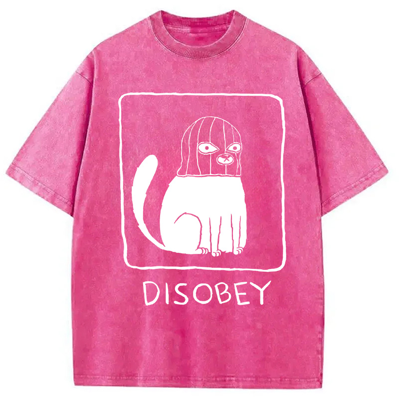 Modecanvas Disobey Cat Washed T-Shirt-modecanvas