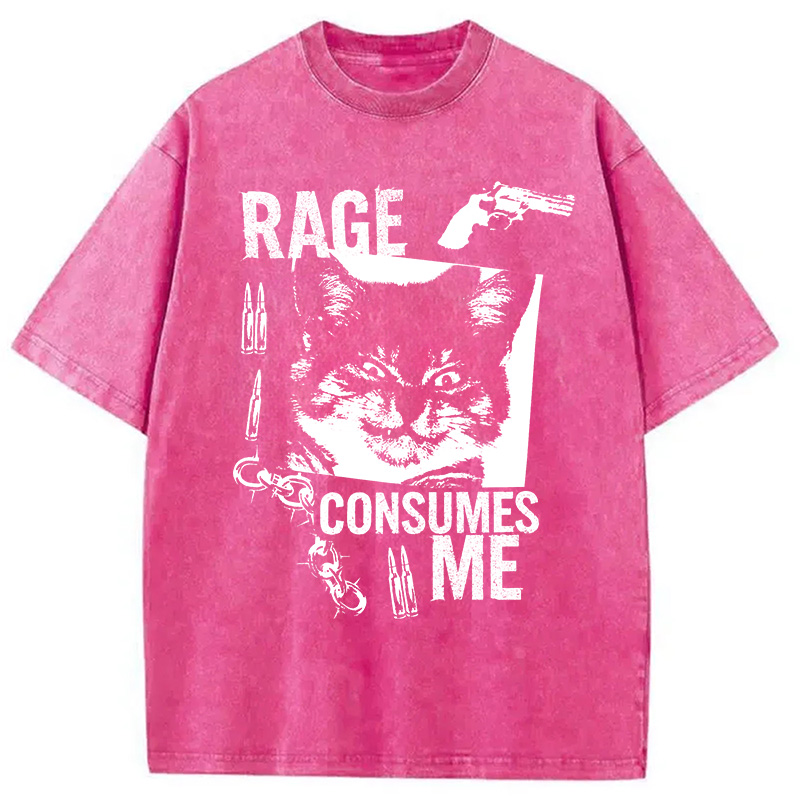 Modecanvas Rage Consumes Me Cat Washed T-Shirt