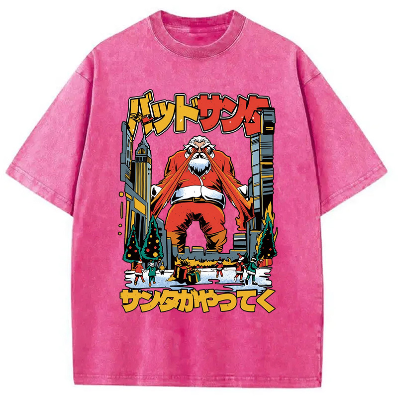 Modecanvas Santa Claus Kanji Lasers Vintage Washed T-Shirt