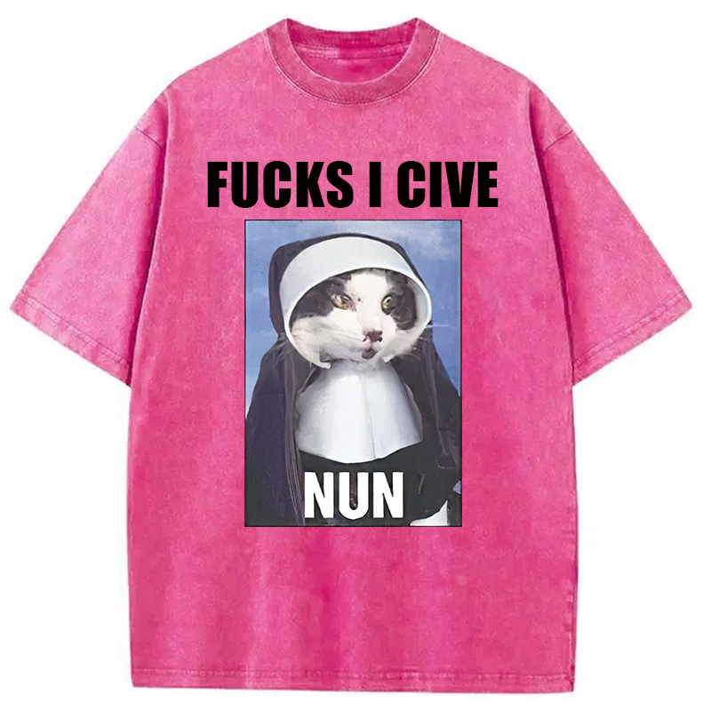 Modecanvas F*cks I give Nun Cat Washed T-Shirt