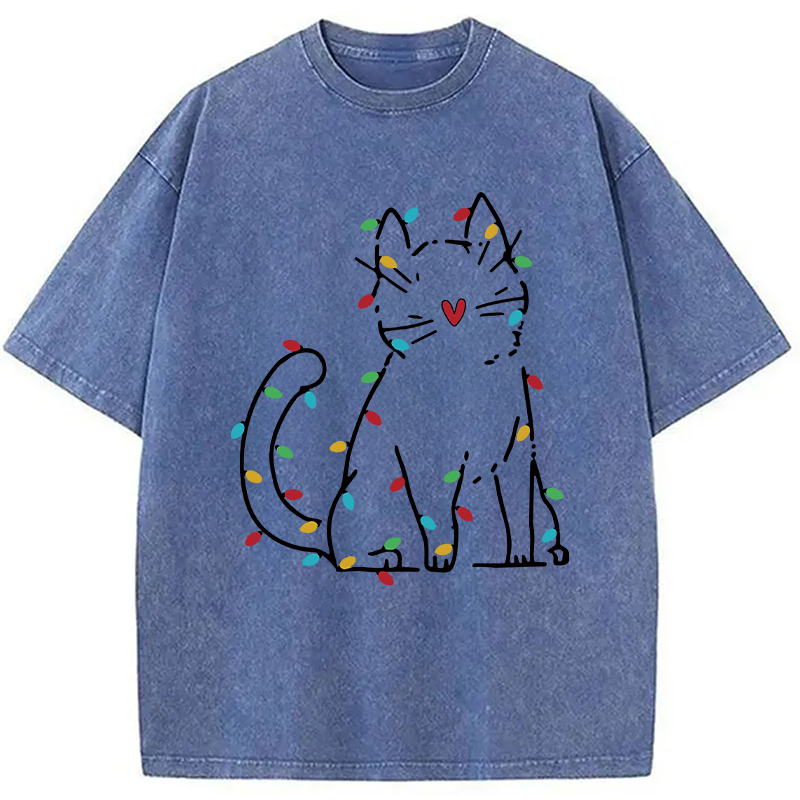 Modecanvas Japan Christmas Lights Cat Washed T-Shirt