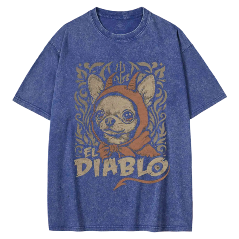Modecanvas Funny Chihuahua Washed T-shirt-modecanvas