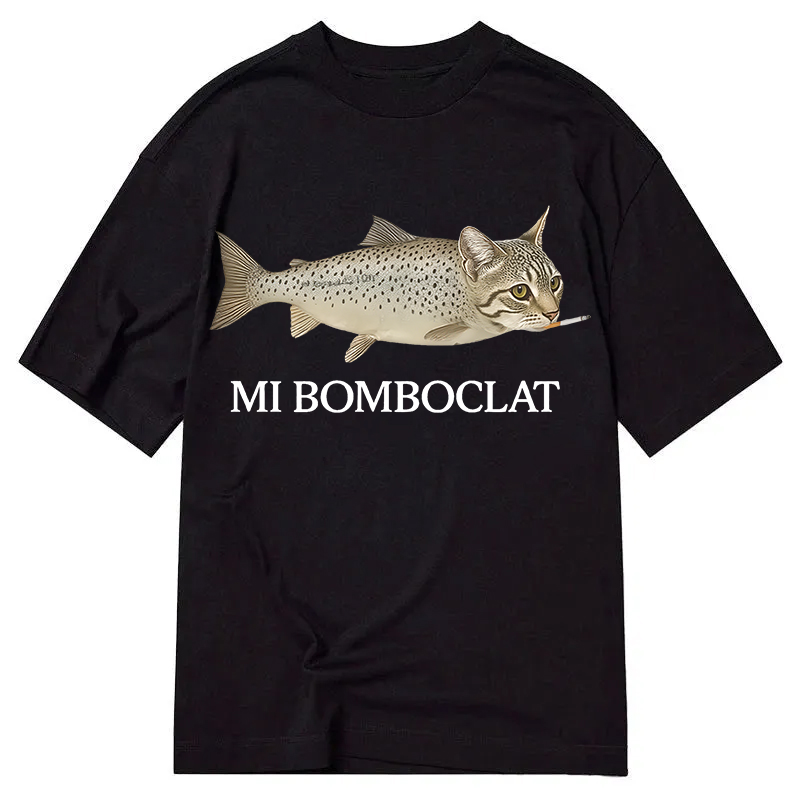 Modecanvas Bomboclat Fish Cat Meme DTG Printing Classic T-Shirt-modecanvas