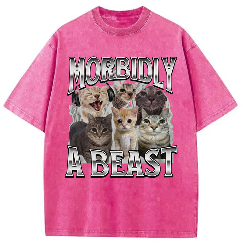 Modecanvas Morbidly A Beast Cat Meme Washed T-Shirt