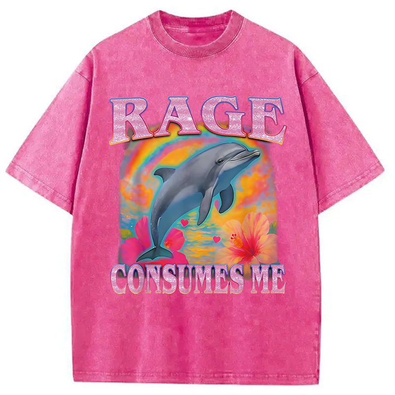 Modecanvas Rage Consumes Me Dolphin Meme Washed T-Shirt