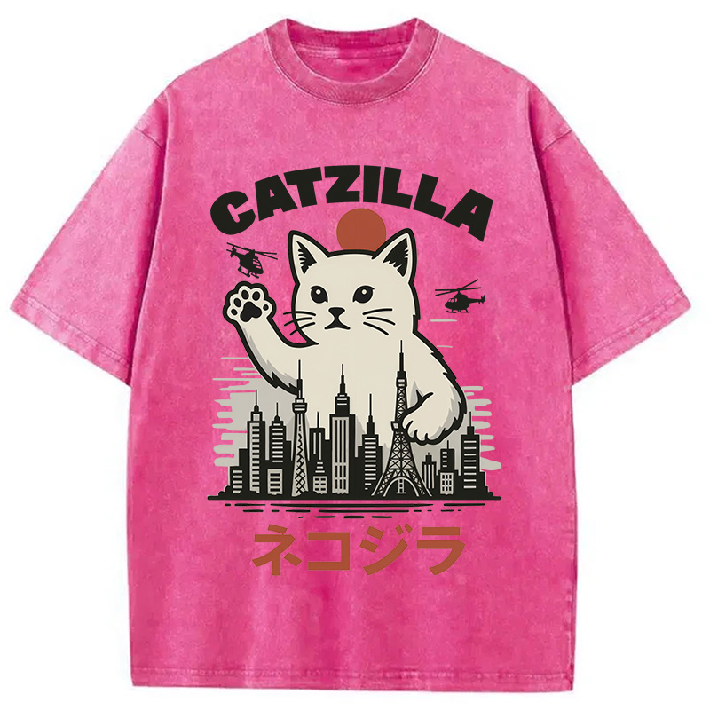 Modecanvas Feline Fury Over Tokyo Washed T-Shirt