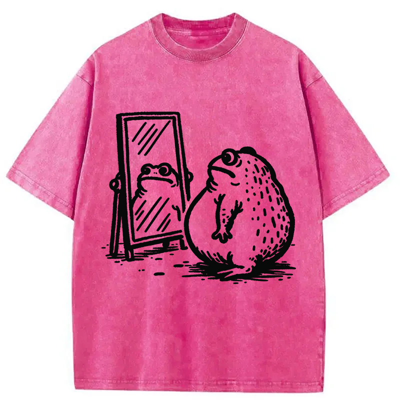 Modecanvas Fat Frog Looking In The Mirror Washed T-Shirt