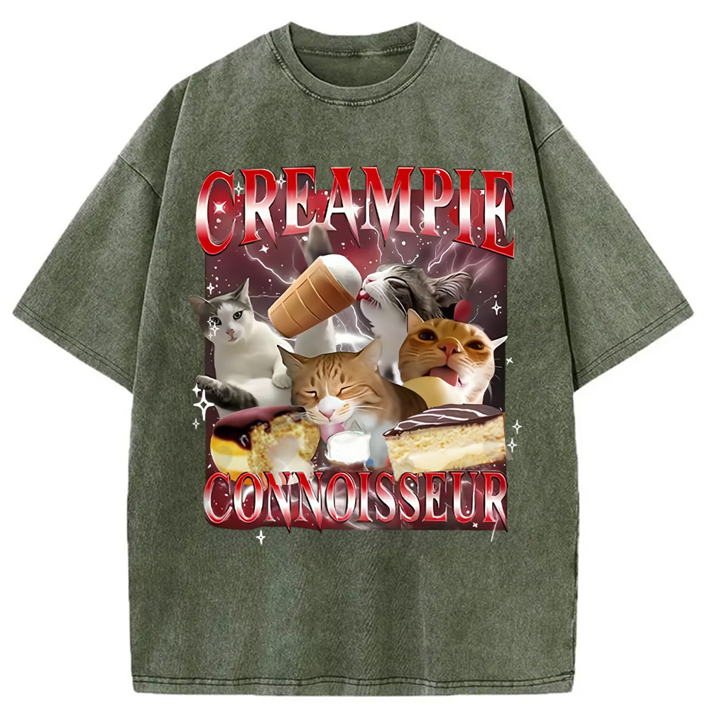 Modecanvas Funny Creampie Connoisseur Meme Washed T-Shirt-modecanvas
