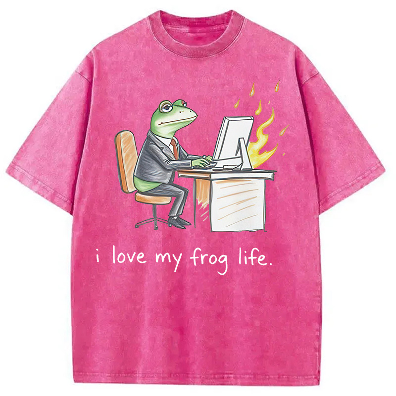 Modecanvas Office Burnout Funny Frog Meme Washed T-Shirt