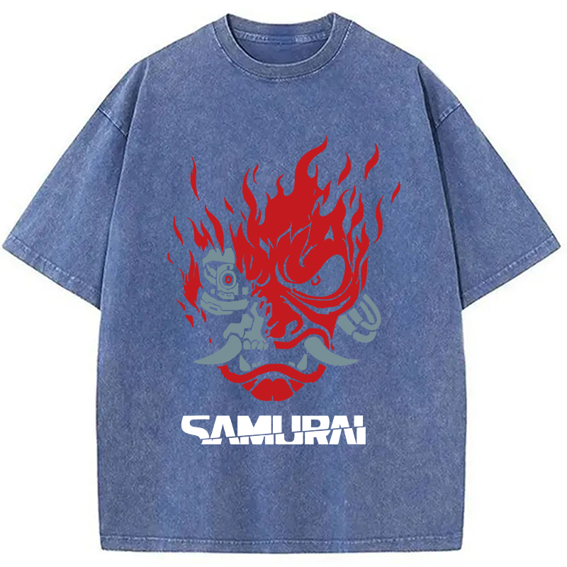 Modecanvas Vintage Samurai Retro Japanese DTG Printing Washed T-Shirt-modecanvas