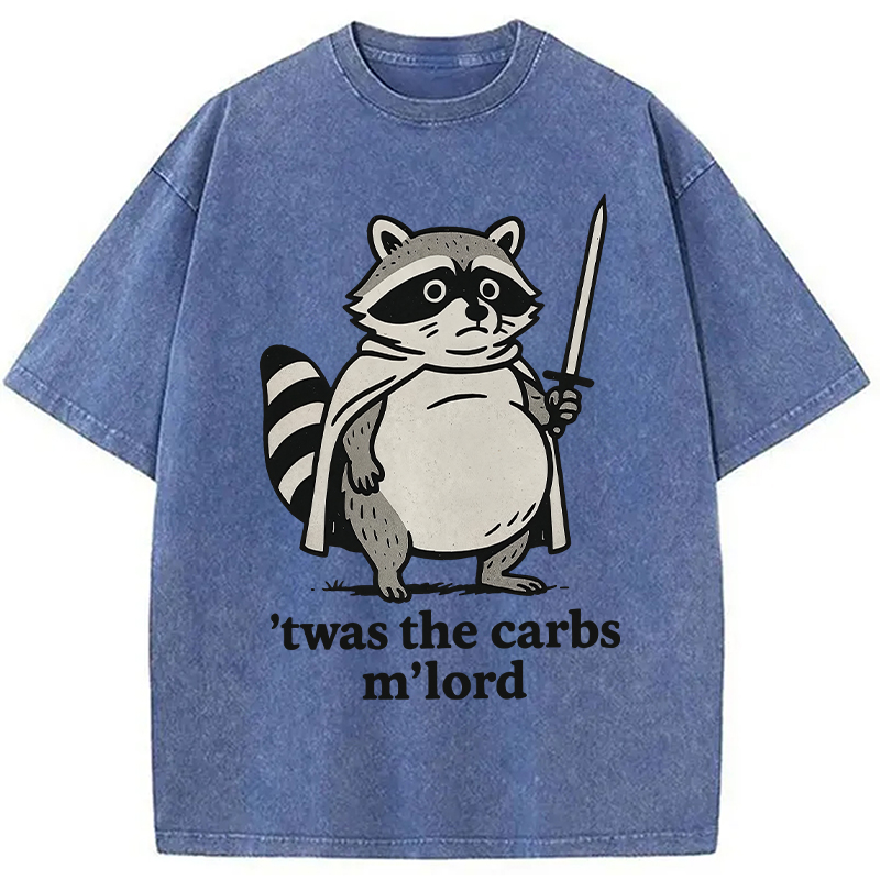 Modecanvas Fat Raccoon Sword Humor Washed T-Shirt