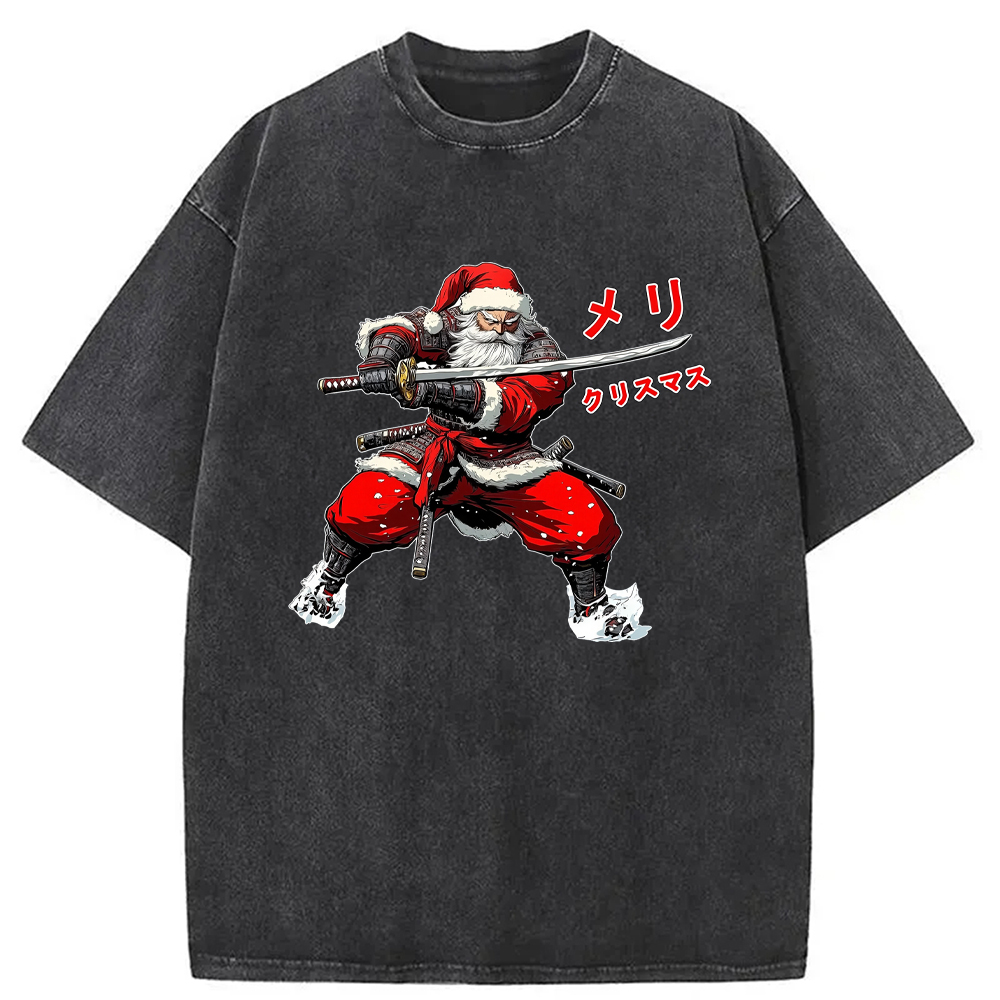 Modecanvas Samurai Santa Christmas Washed T-Shirt